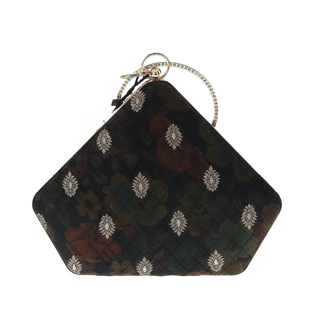 Floral Patterned Wrist Clutch with Gold Bling Ring - with shoulder strap - Picture 2 of 9